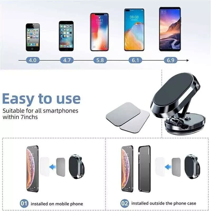 “Magnetic Car Phone Holder – 360° Rotatable Dashboard Mount, Foldable & Strong Grip”