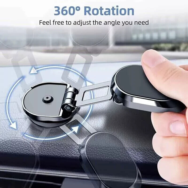 “Magnetic Car Phone Holder – 360° Rotatable Dashboard Mount, Foldable & Strong Grip”