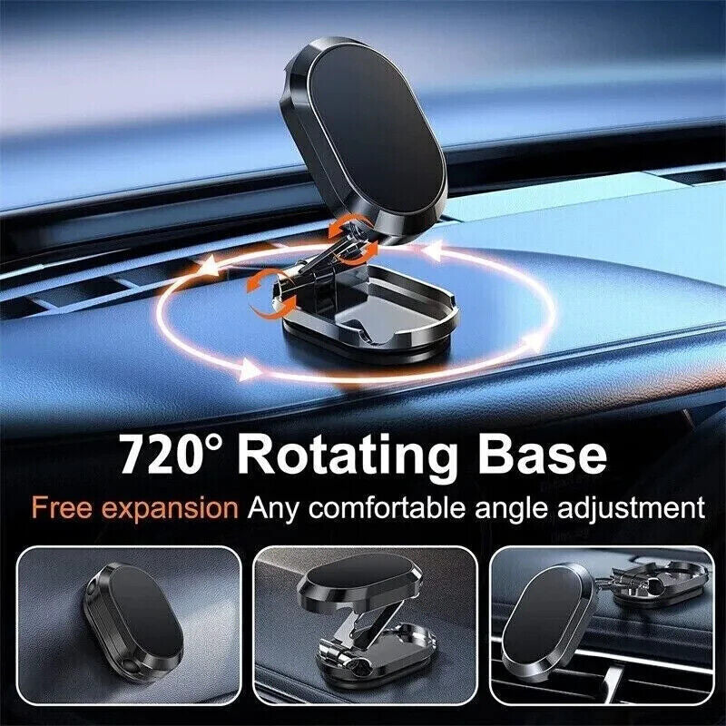 “Magnetic Car Phone Holder – 360° Rotatable Dashboard Mount, Foldable & Strong Grip”